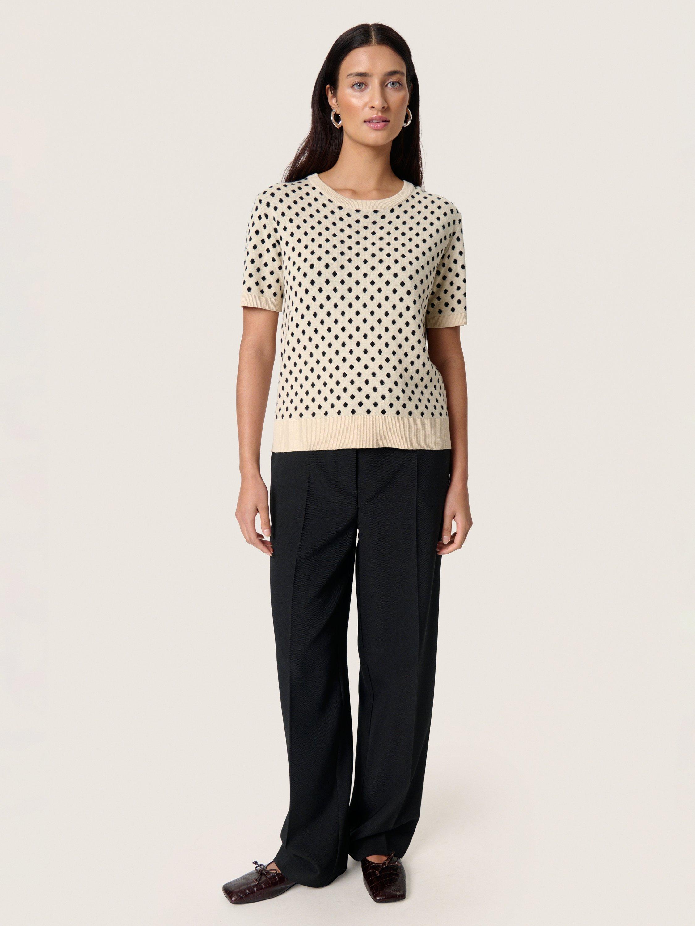 Product image 3 of 6, which shows Soaked In Luxury SLGya Polka Dot Crew Neck Cotton Pullover, Beige/Multi, XS