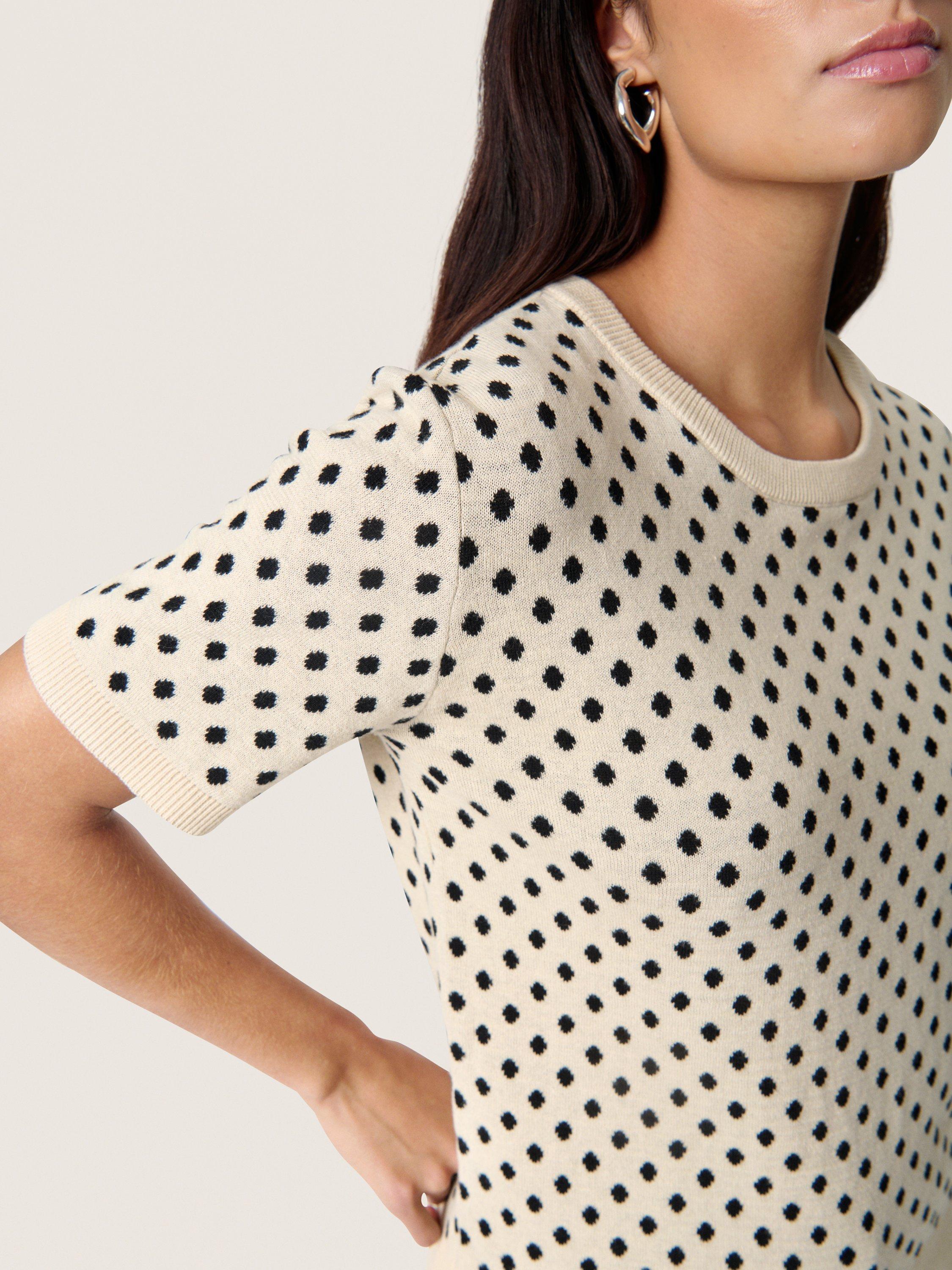 Product image 4 of 6, which shows Soaked In Luxury SLGya Polka Dot Crew Neck Cotton Pullover, Beige/Multi, XS