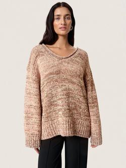 Soaked In Luxury SLMacawi Long Sleeve Relaxed Wool Blend Pullover, Mid Brown