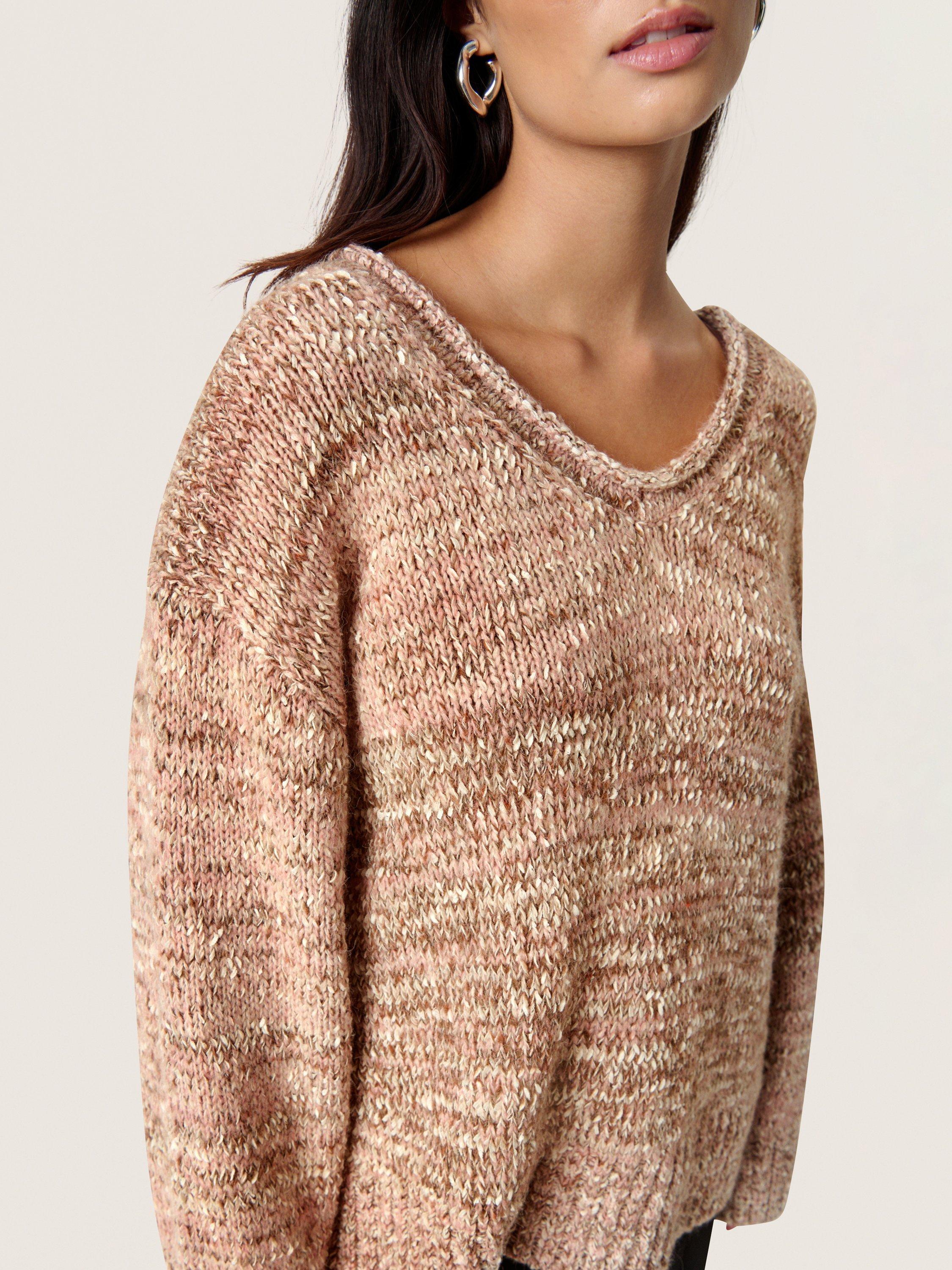 Product image 4 of 6, which shows Soaked In Luxury SLMacawi Long Sleeve Relaxed Wool Blend Pullover, Mid Brown, XS