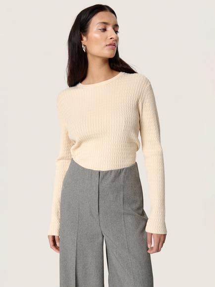 Soaked In Luxury Spina Long Sleeve Cable Pullover, Natural Cream