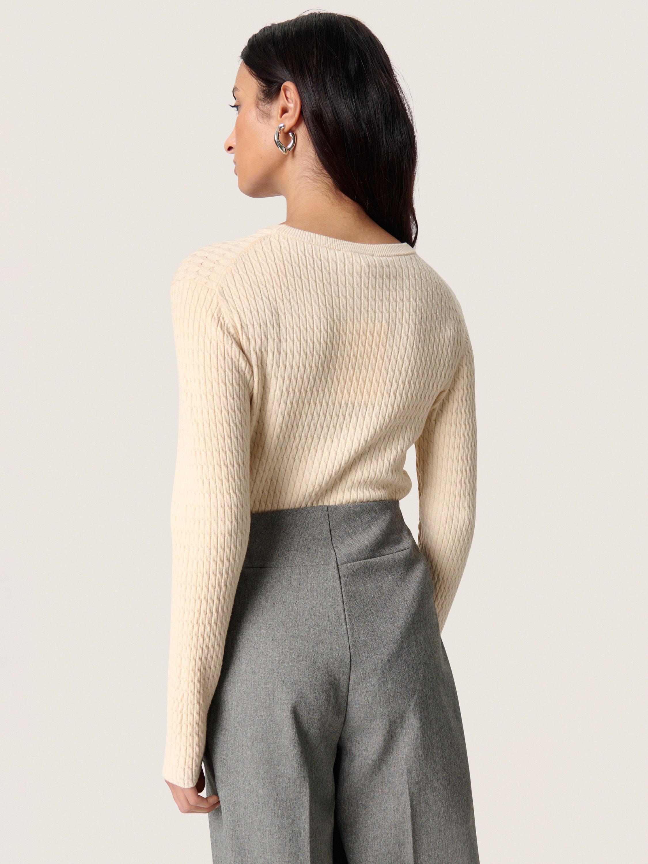 Product image 2 of 6, which shows Soaked In Luxury Spina Long Sleeve Cable Pullover, Natural Cream, XS