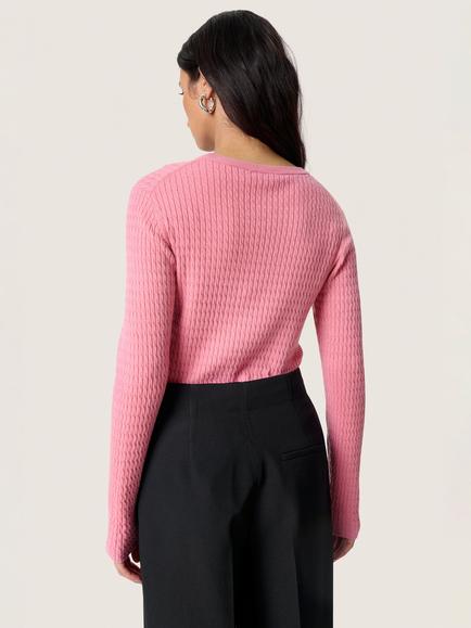 Soaked In Luxury Spina Cable Knit Jumper, Mid Pink - view 2, Mid Pink
