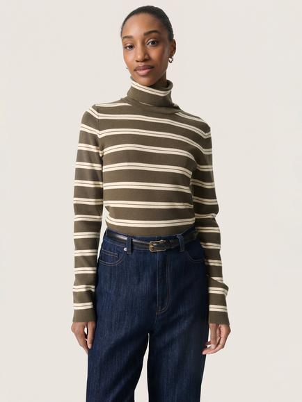Soaked In Luxury SLSpina Long Sleeve Striped Roll Neck Jumper, Brown/Multi