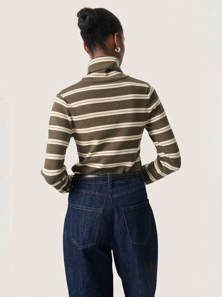 Soaked In Luxury SLSpina Long Sleeve Striped Roll Neck Jumper - view 2, Brown/Multi