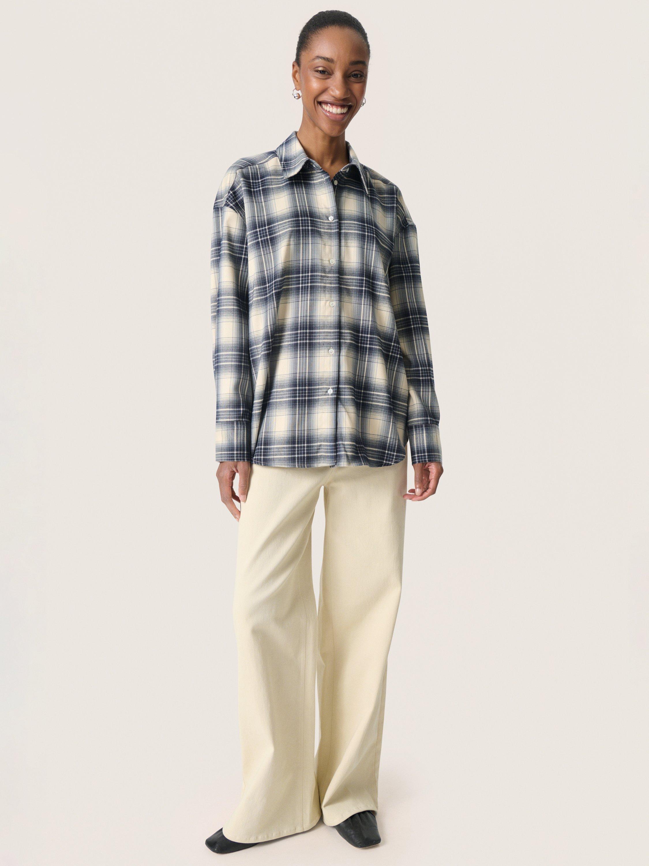 Product image 3 of 6, which shows Soaked In Luxury SLPamala Long Sleeve Checked Flannel, Navy/Multi, XS