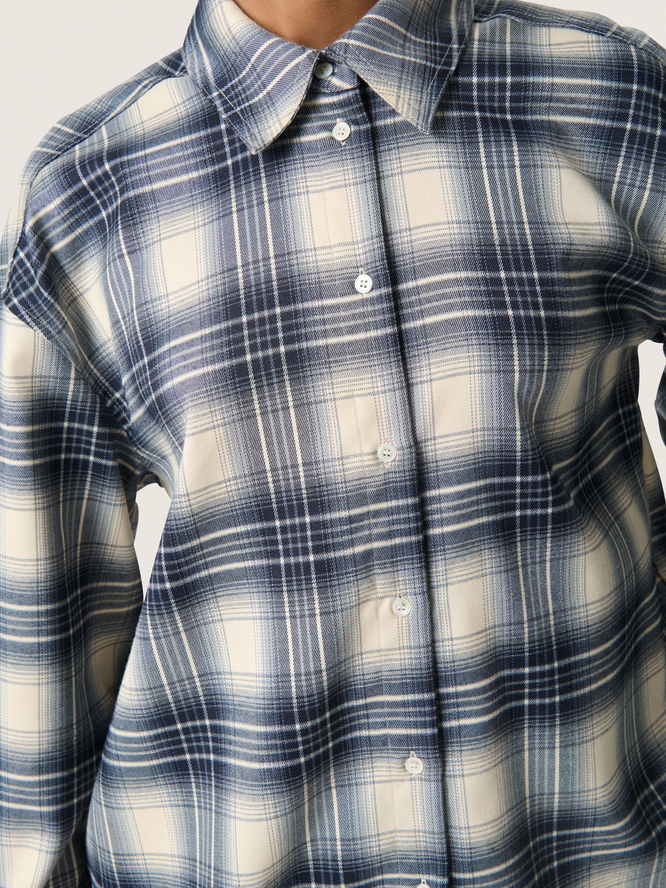 Product image 4 of 6, which shows Soaked In Luxury SLPamala Long Sleeve Checked Flannel, Navy/Multi, XS