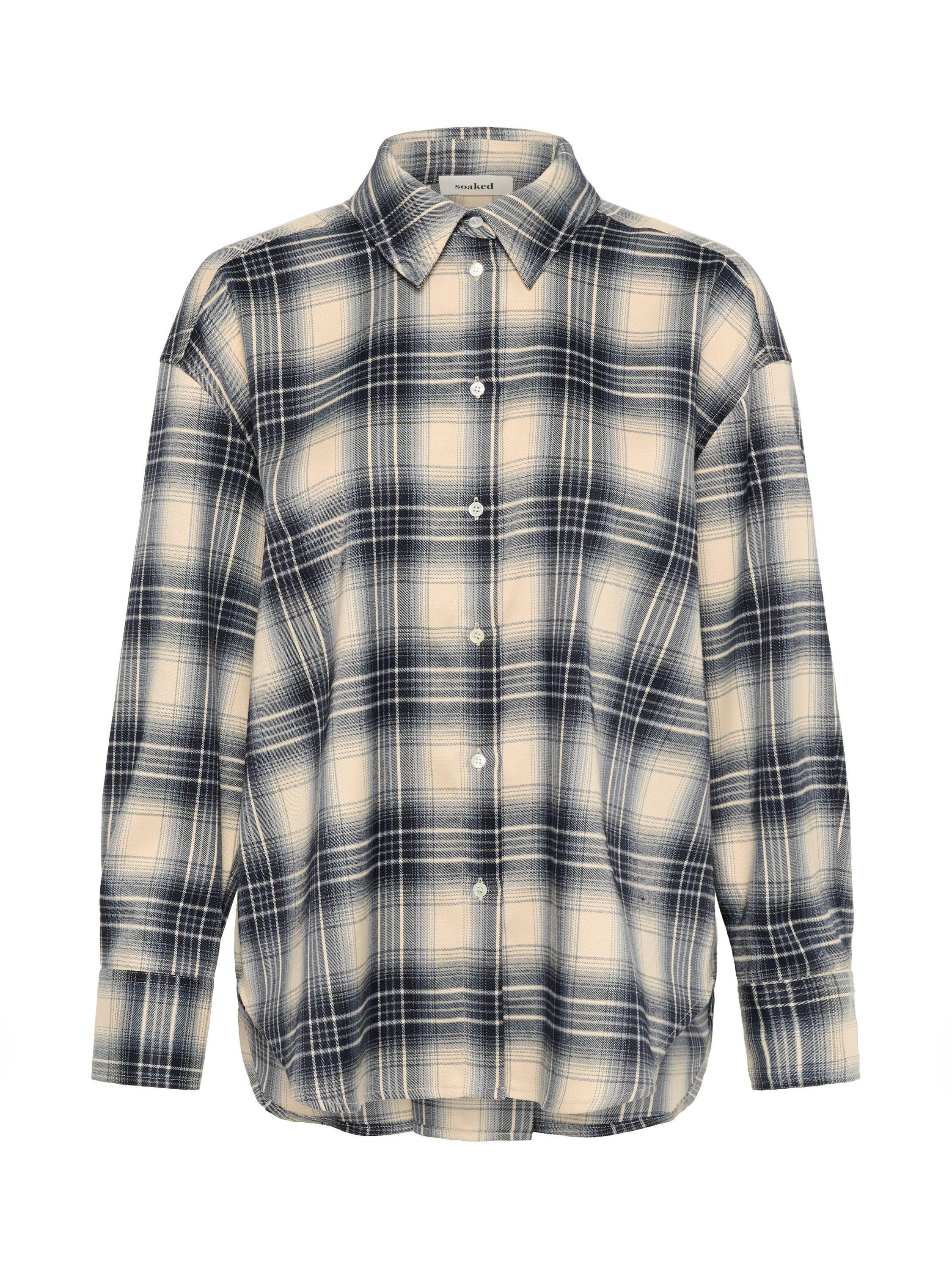 Product image 5 of 6, which shows Soaked In Luxury SLPamala Long Sleeve Checked Flannel, Navy/Multi, XS