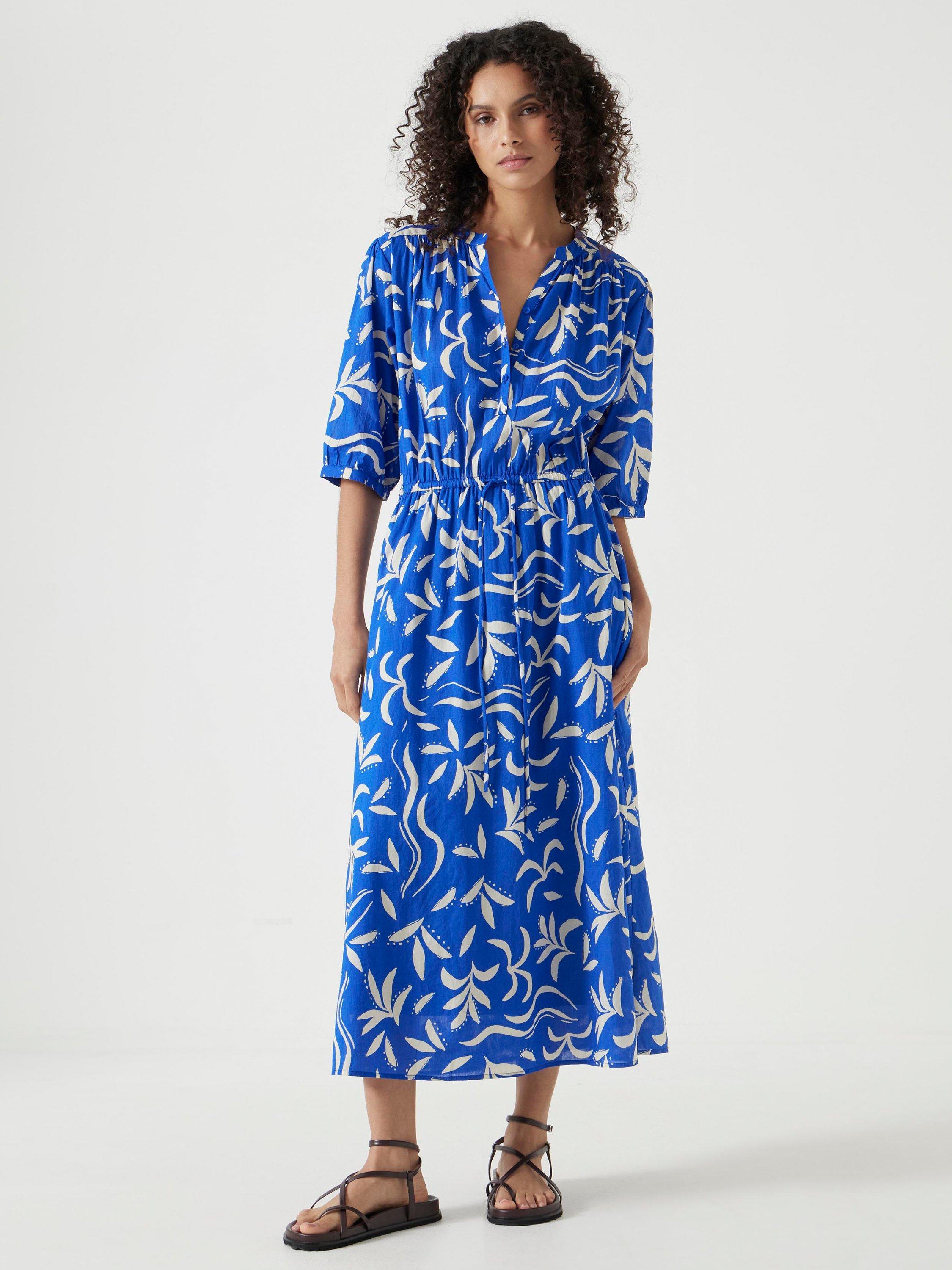 HUSH Lhea Abstract Palm Midi Dress, Blue/Multi