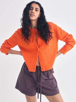 HUSH Juni Crew Neck Wool Rich Cardigan, Bright Orange