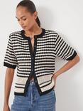 HUSH Stripe Stitch Cardigan, Off White/Black