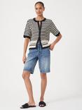 HUSH Stripe Stitch Cardigan, Off White/Black