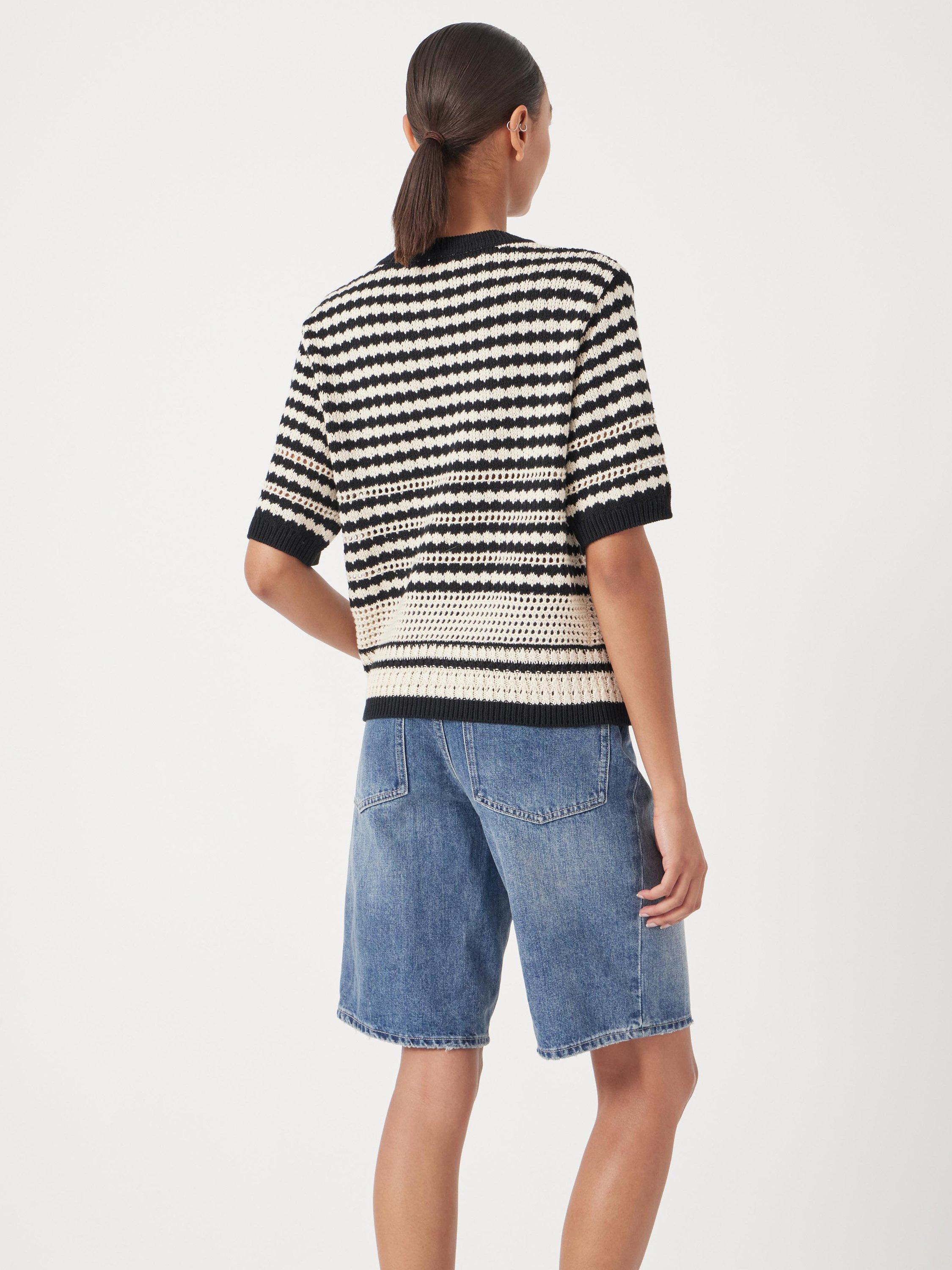 Product image 3 of 6, which shows HUSH Stripe Stitch Cardigan, Off White/Black, XL