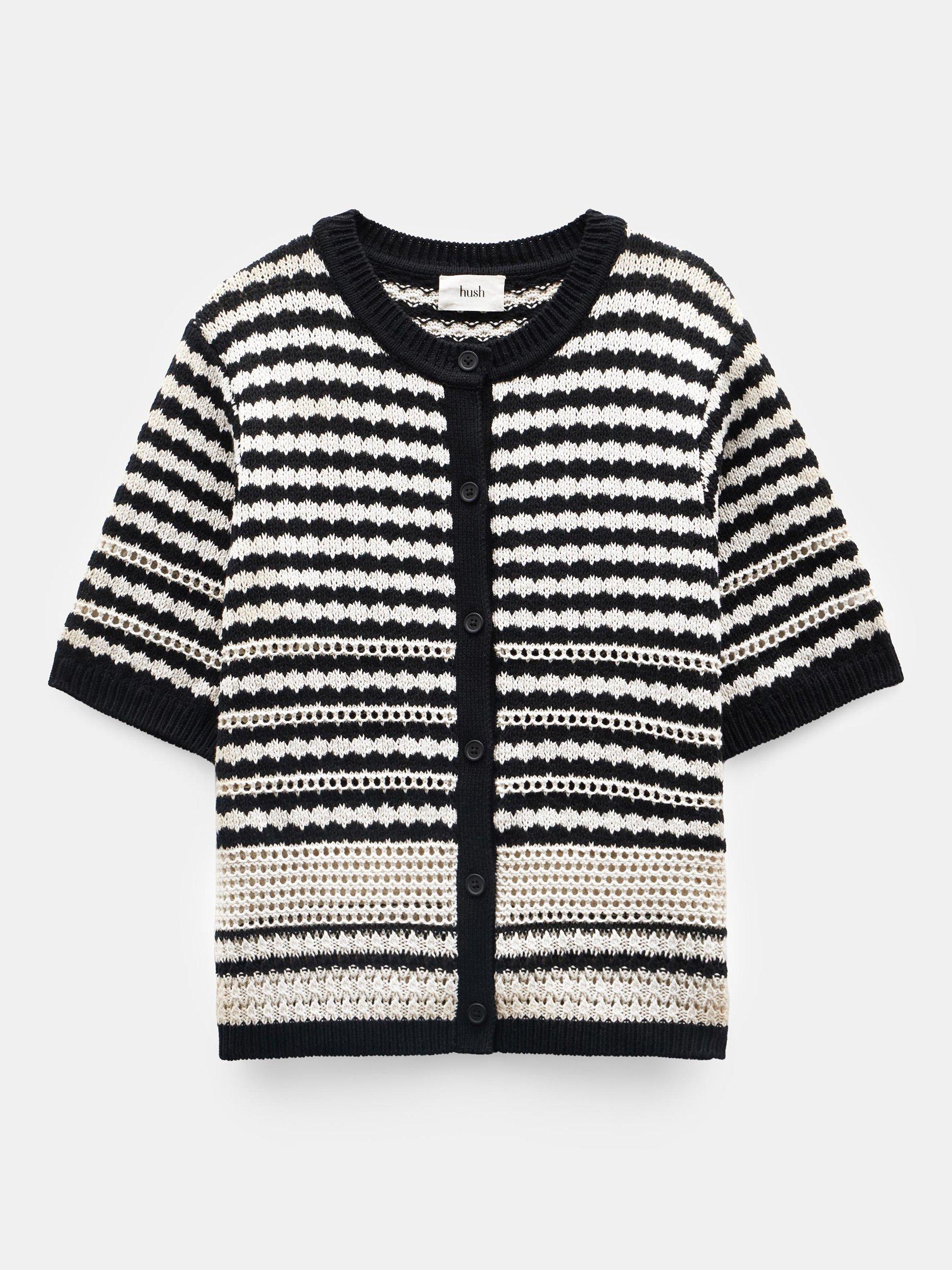 Product image 4 of 6, which shows HUSH Stripe Stitch Cardigan, Off White/Black, XL