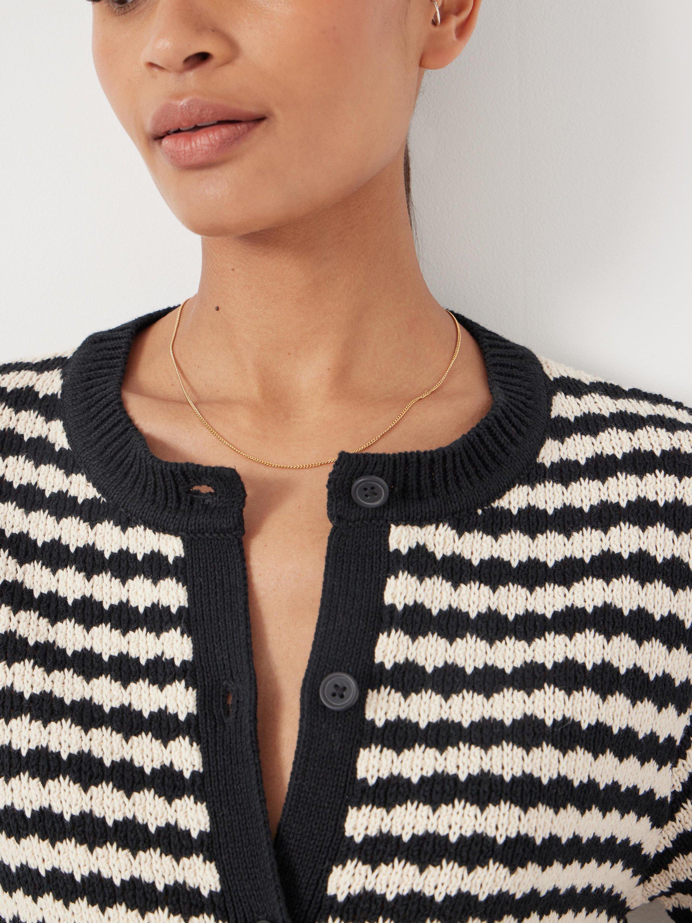 Product image 5 of 6, which shows HUSH Stripe Stitch Cardigan, Off White/Black, XL