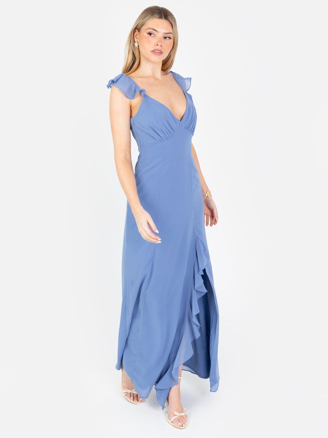 Product image 1 of 5, which shows Anaya With Love Waterfall Ruffle Georgette Maxi Dress, Ocean Blue, 6