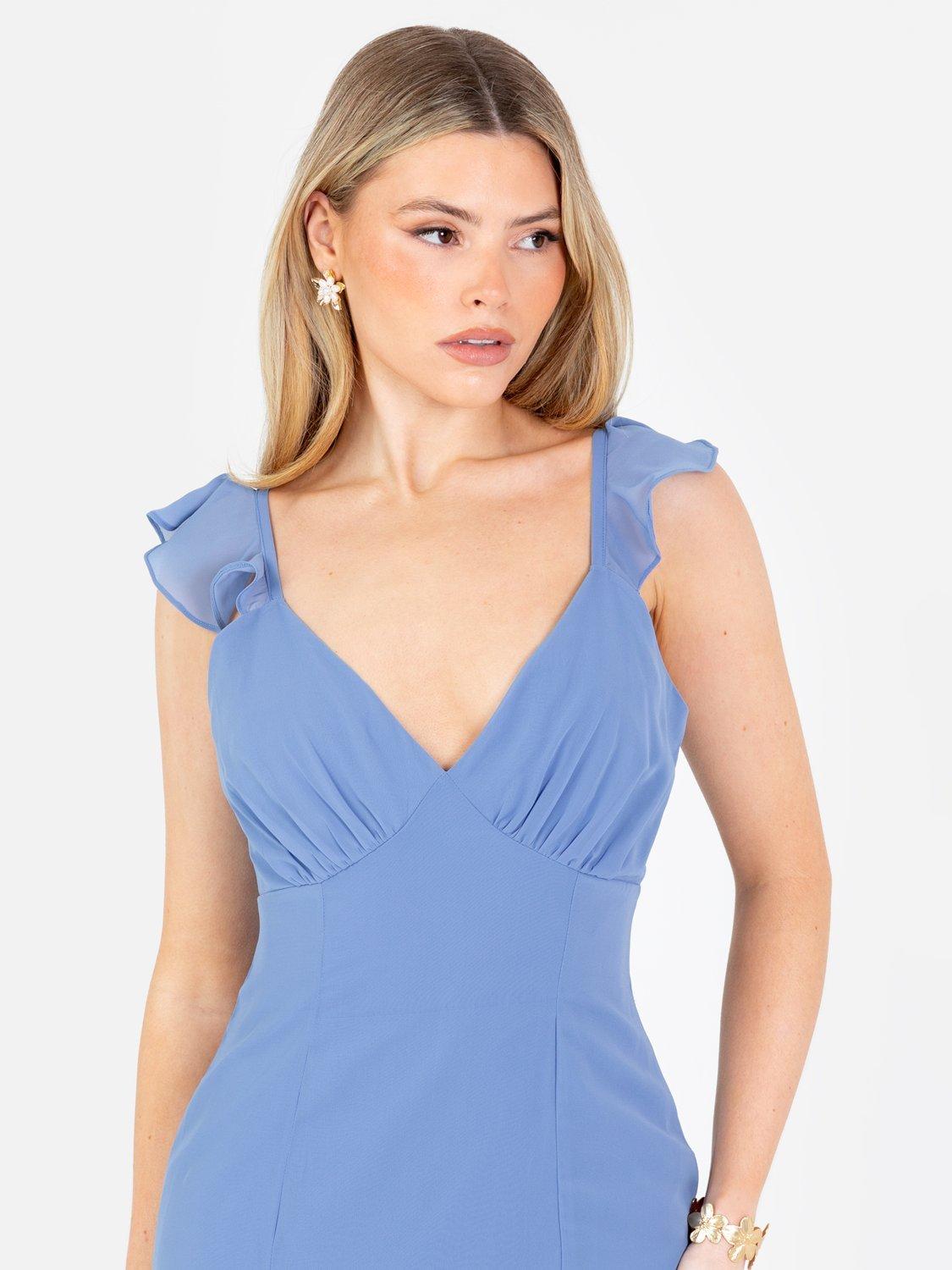 Product image 4 of 5, which shows Anaya With Love Waterfall Ruffle Georgette Maxi Dress, Ocean Blue, 6