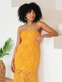 Anaya With Love Floral Burnout Sheer Hem Bandeau Maxi Dress - view 2, Saffron