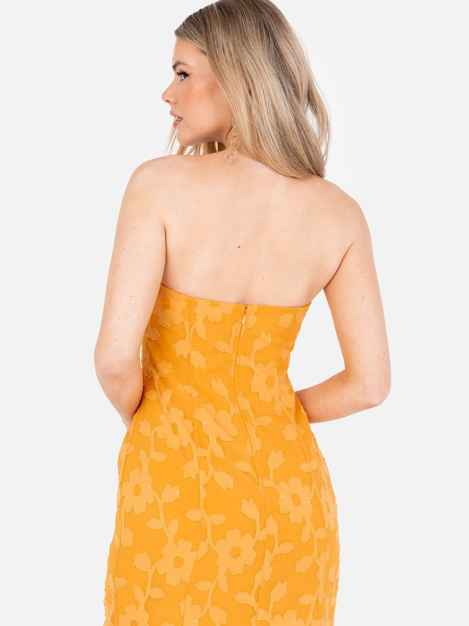 Product image 7 of 7, which shows Anaya With Love Floral Burnout Sheer Hem Bandeau Maxi Dress, Saffron, 6