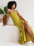 Anaya With Love Waterfall Ruffle Hem Chiffon Bardot Maxi Dress
