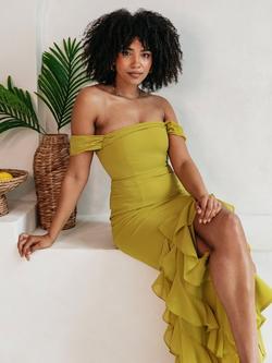 Anaya With Love Waterfall Ruffle Hem Chiffon Bardot Maxi Dress - view 2, Lime