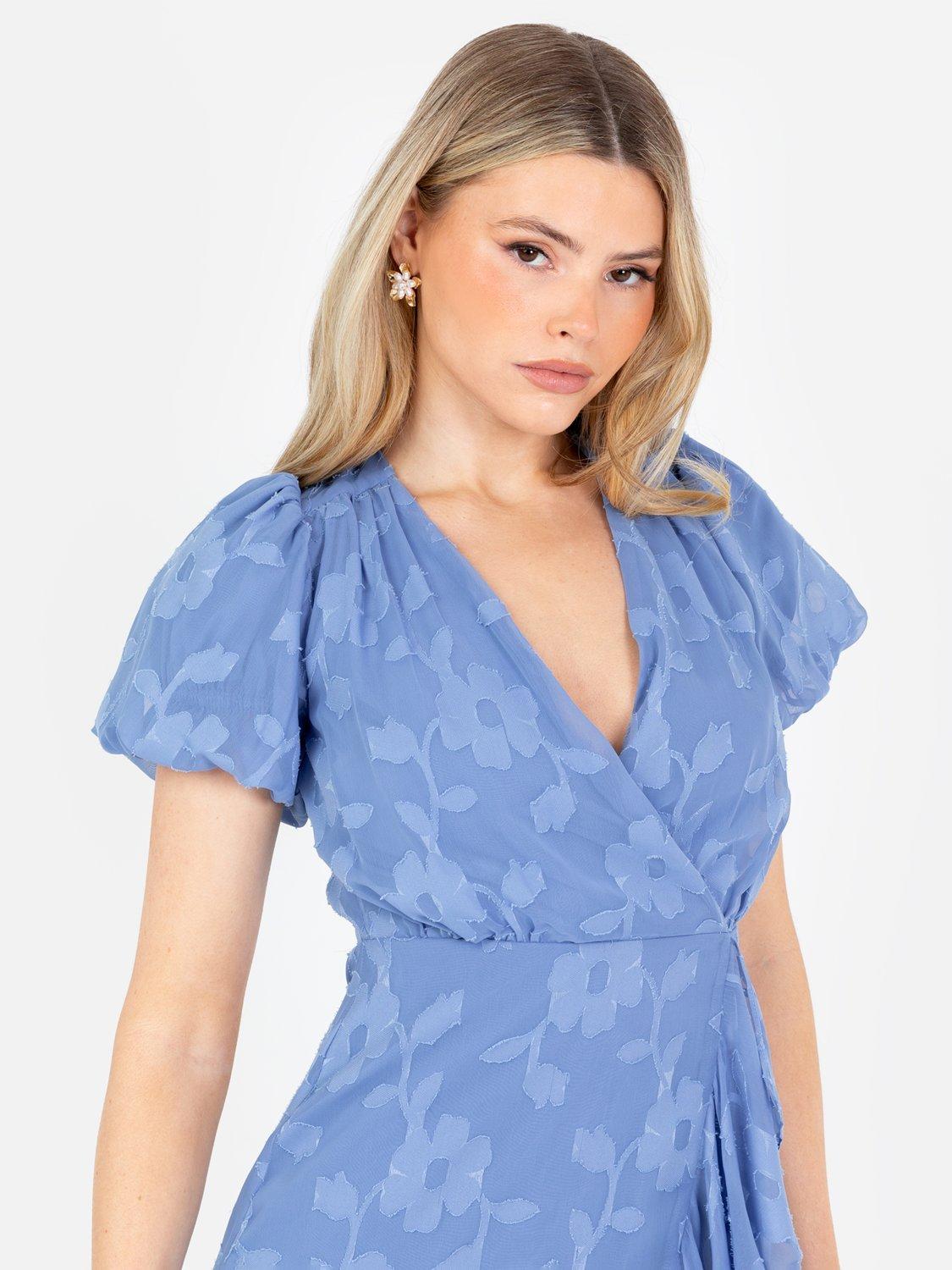 Product image 3 of 5, which shows Anaya With Love Faux Wrap Bodice Floral Ruffle Midaxi Dress, Ocean Blue, 6