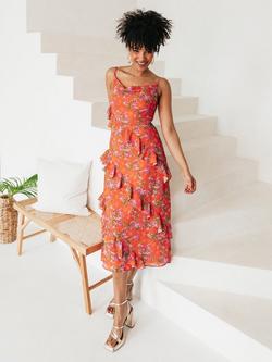 Anaya With Love Tropical Tiered Ruffle Midaxi Dress, Red