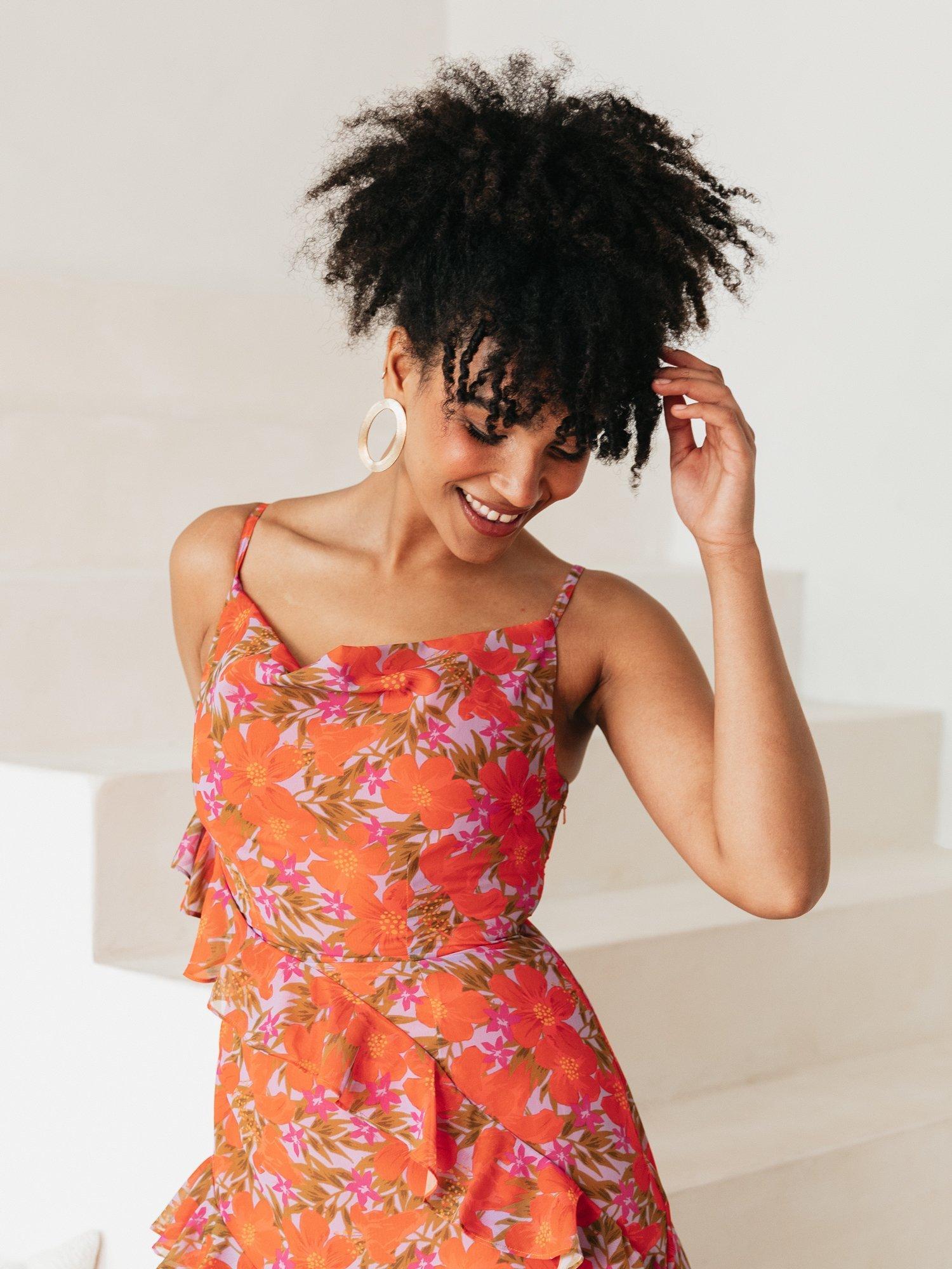 Product image 3 of 8, which shows Anaya With Love Tropical Tiered Ruffle Midaxi Dress, Red, 6