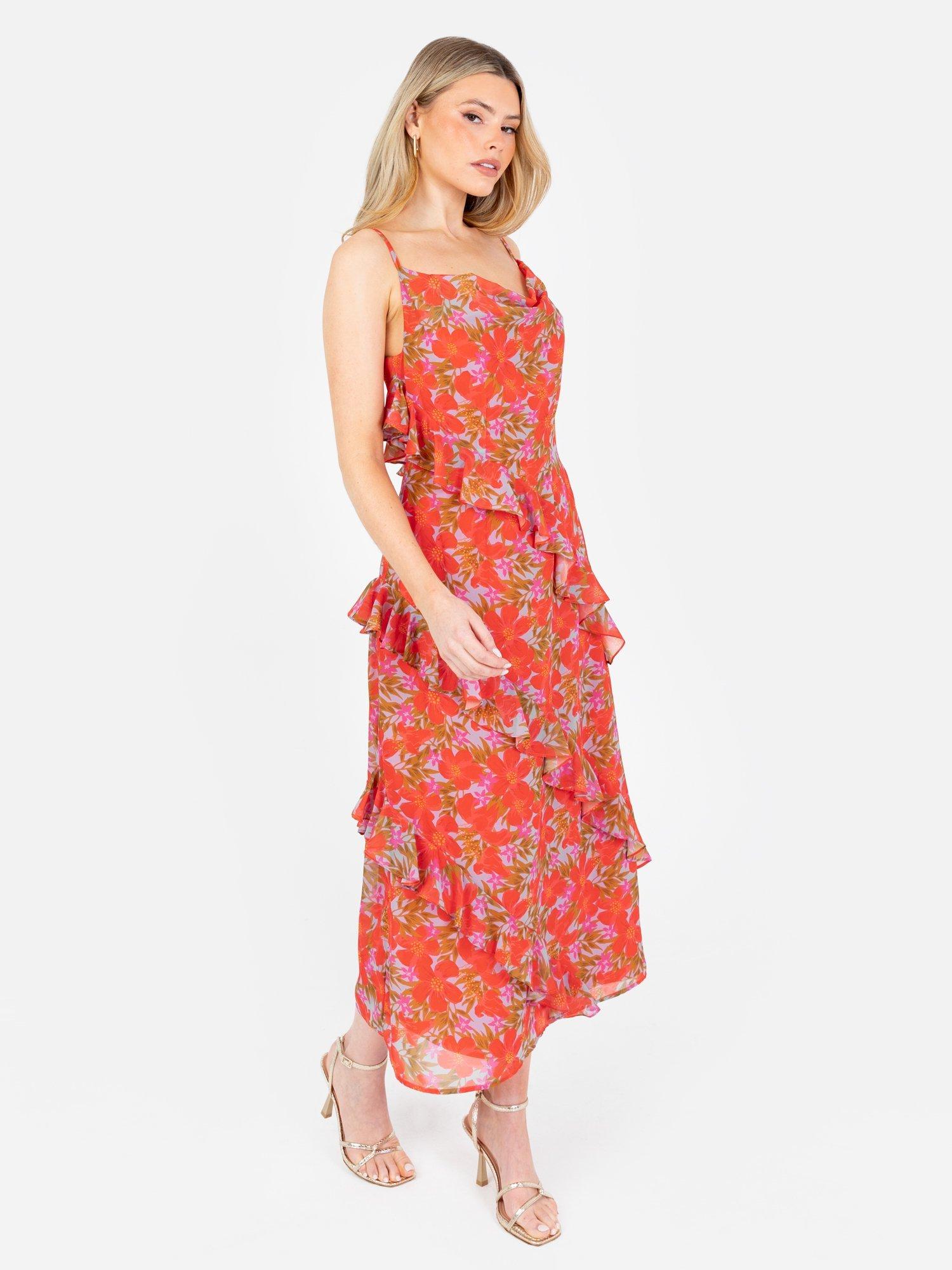 Product image 5 of 8, which shows Anaya With Love Tropical Tiered Ruffle Midaxi Dress, Red, 6
