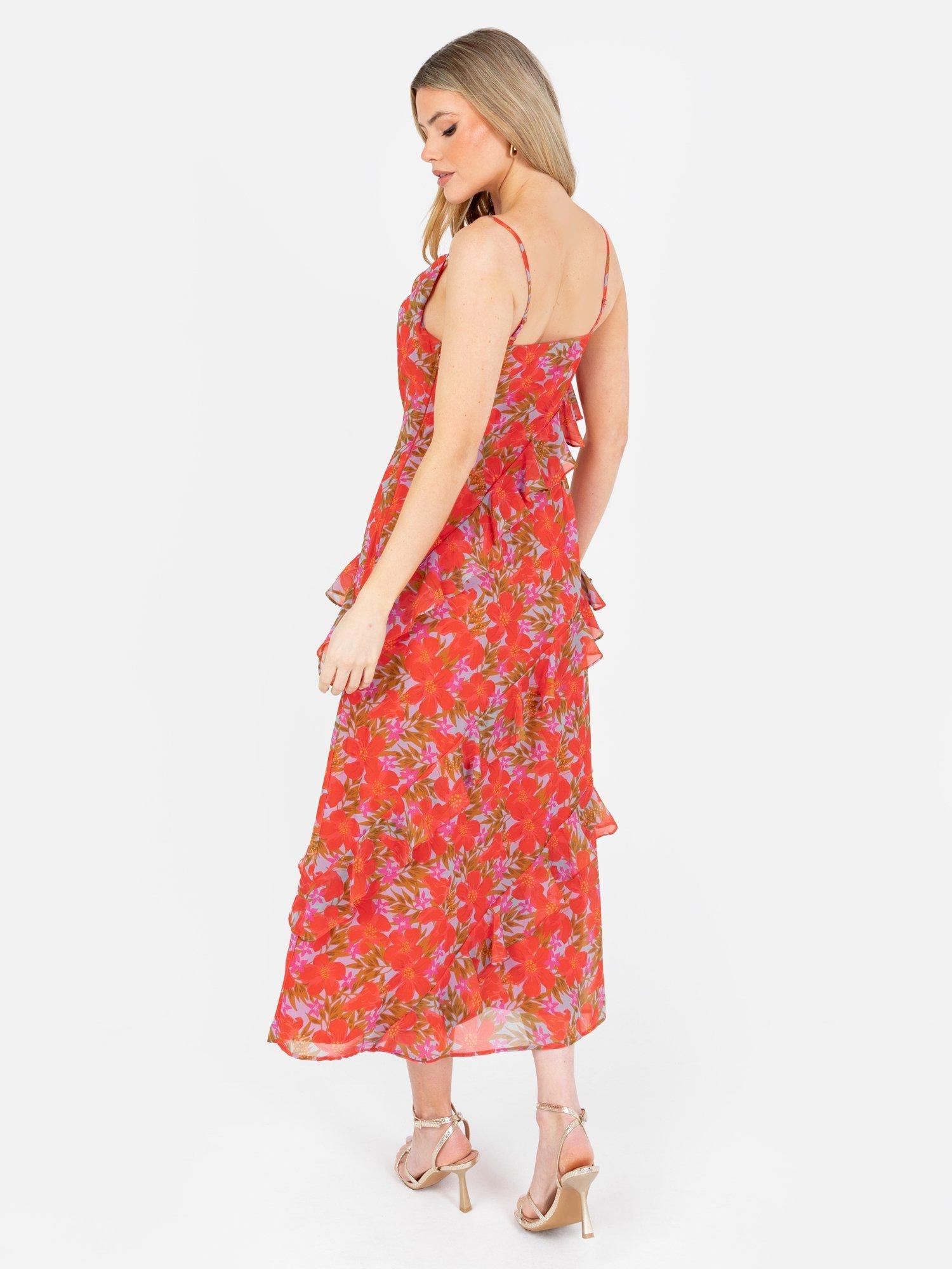 Product image 6 of 8, which shows Anaya With Love Tropical Tiered Ruffle Midaxi Dress, Red, 6