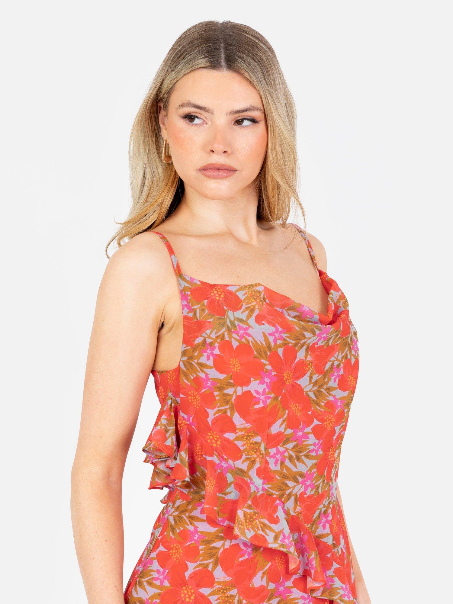 Product image 7 of 8, which shows Anaya With Love Tropical Tiered Ruffle Midaxi Dress, Red, 6