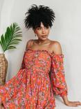 Anaya With Love Floral Tiered Frill Long Sleeved Bardot Mini Dress