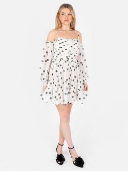 Anaya With Love Polk Dot Bardot Mini Dress, Cream Polka Dot - view 2, Cream Polka Dot