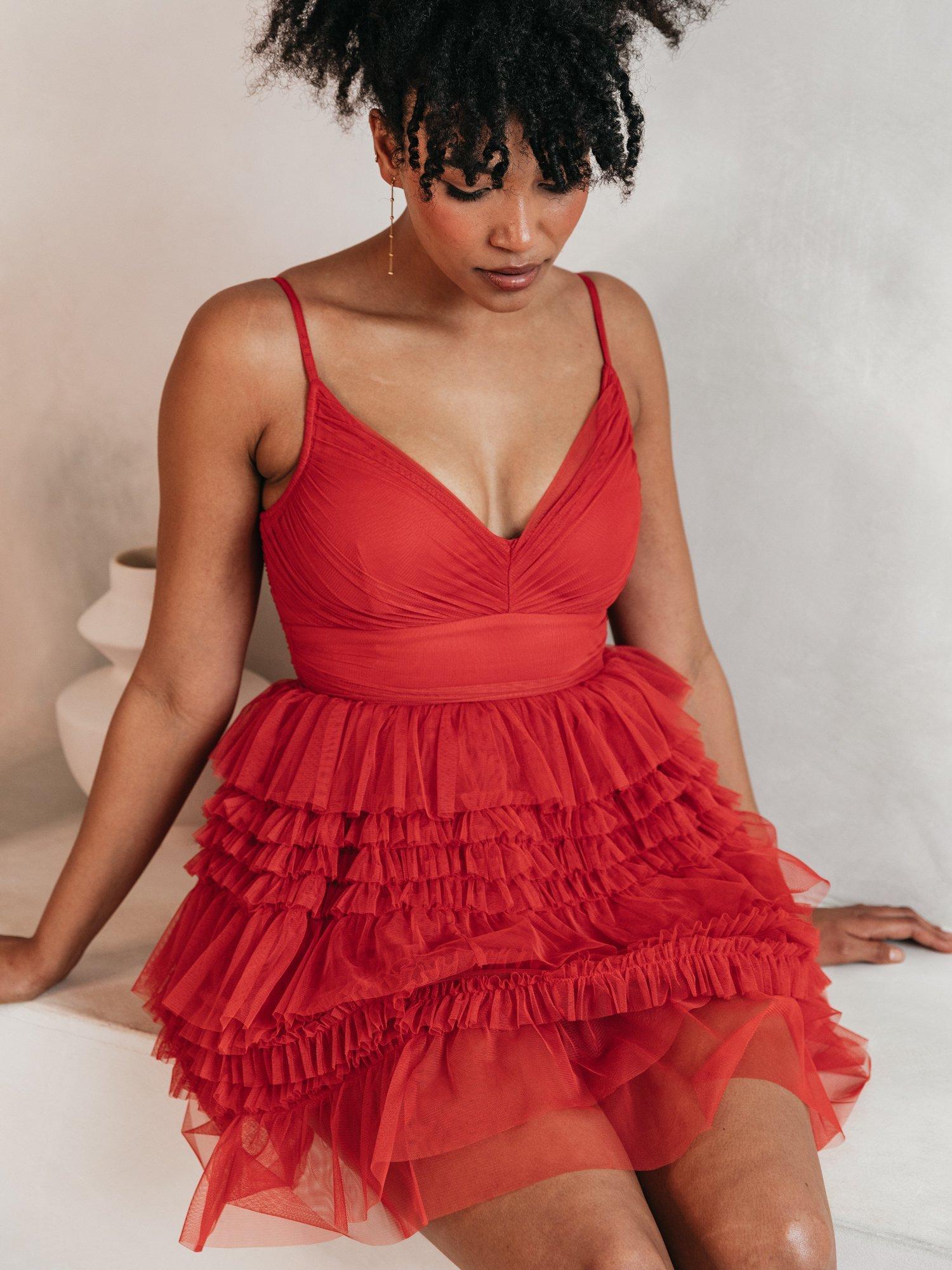 Product image 2 of 7, which shows Anaya With Love Ruffle Tulle Cami Mini Dress, Red, 6