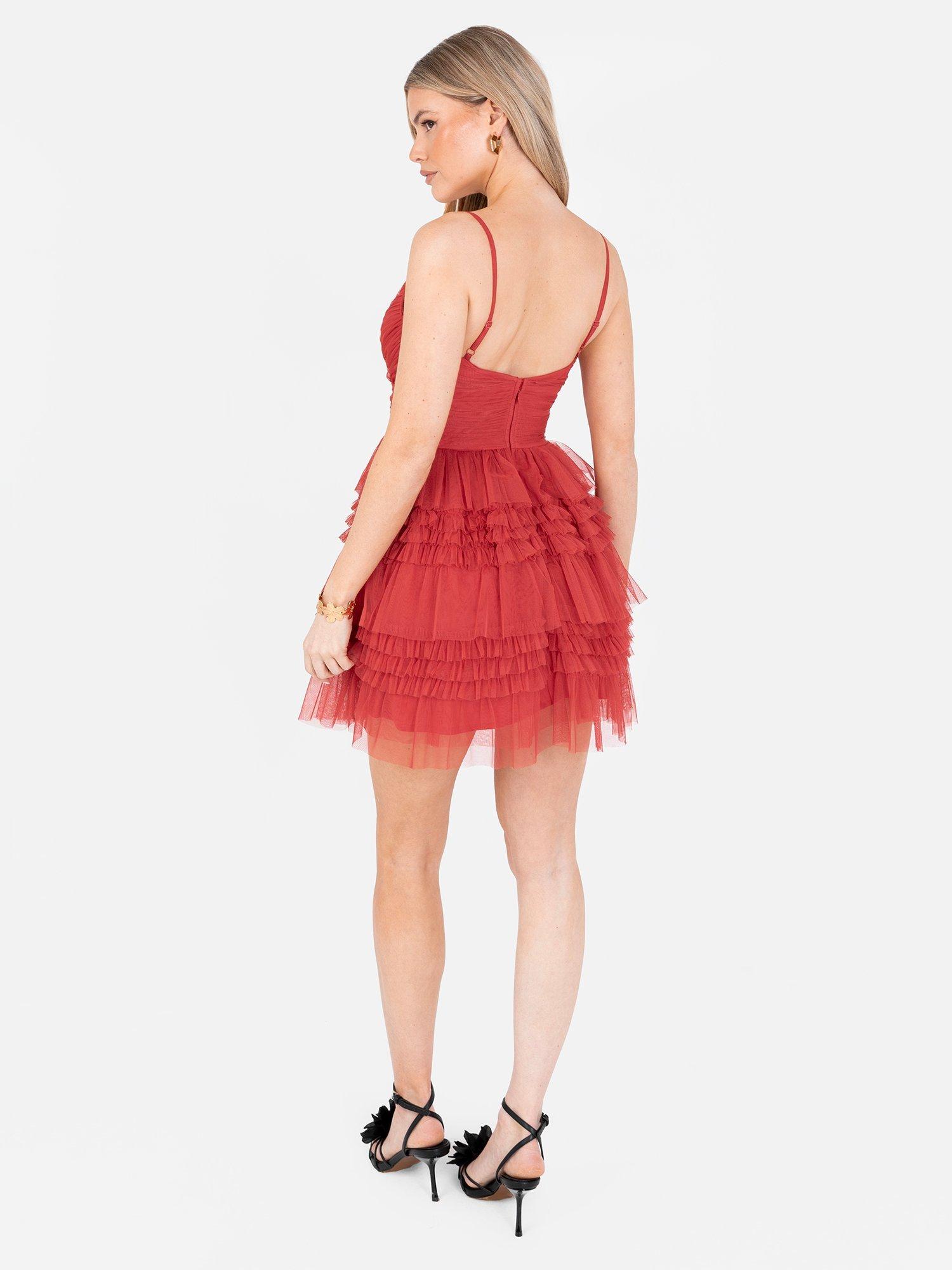 Product image 6 of 7, which shows Anaya With Love Ruffle Tulle Cami Mini Dress, Red, 6