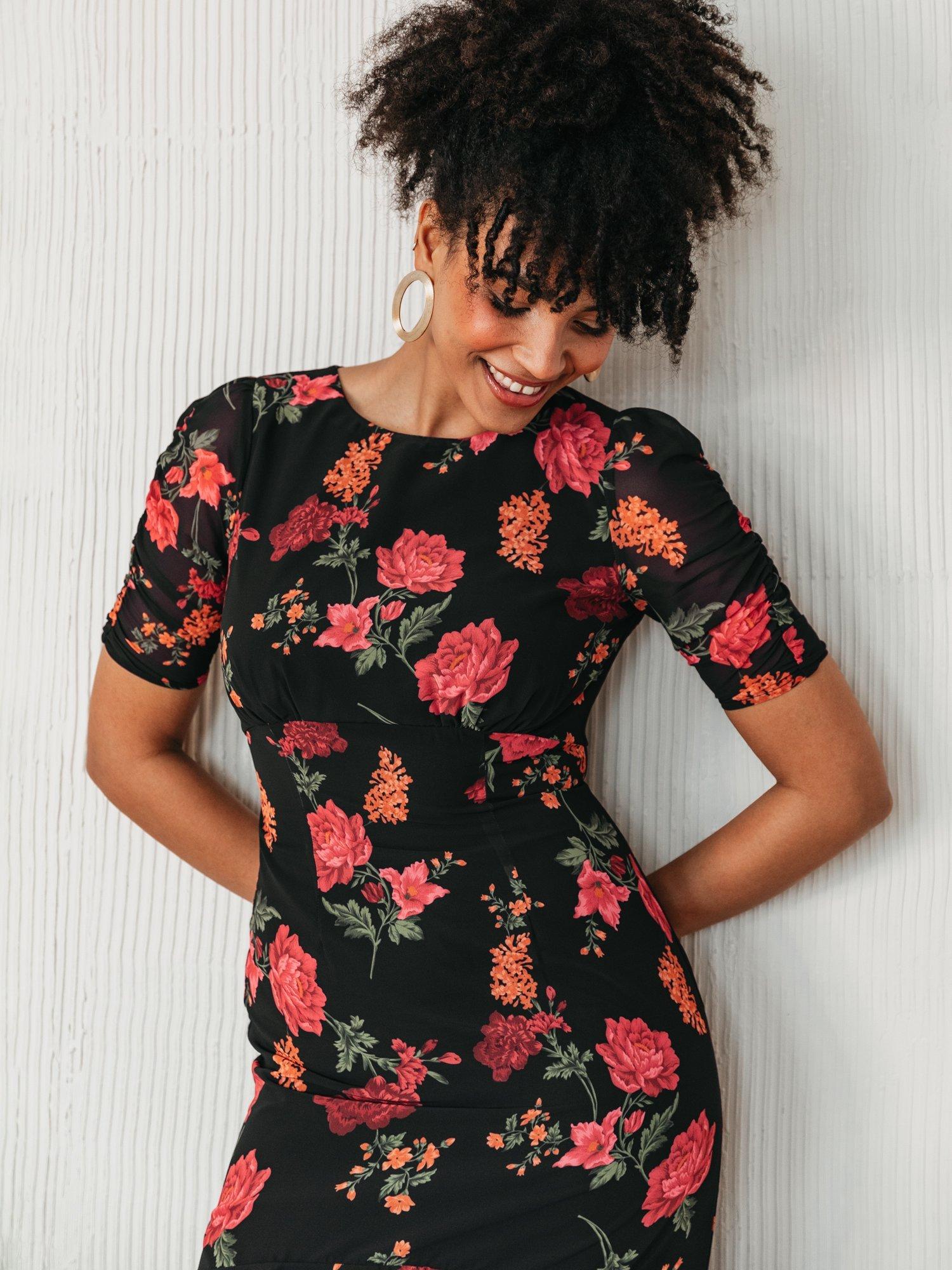 Product image 2 of 7, which shows Anaya With Love Empire Waist Ruffle Skirt Midi Dress, Black/Multi, 6