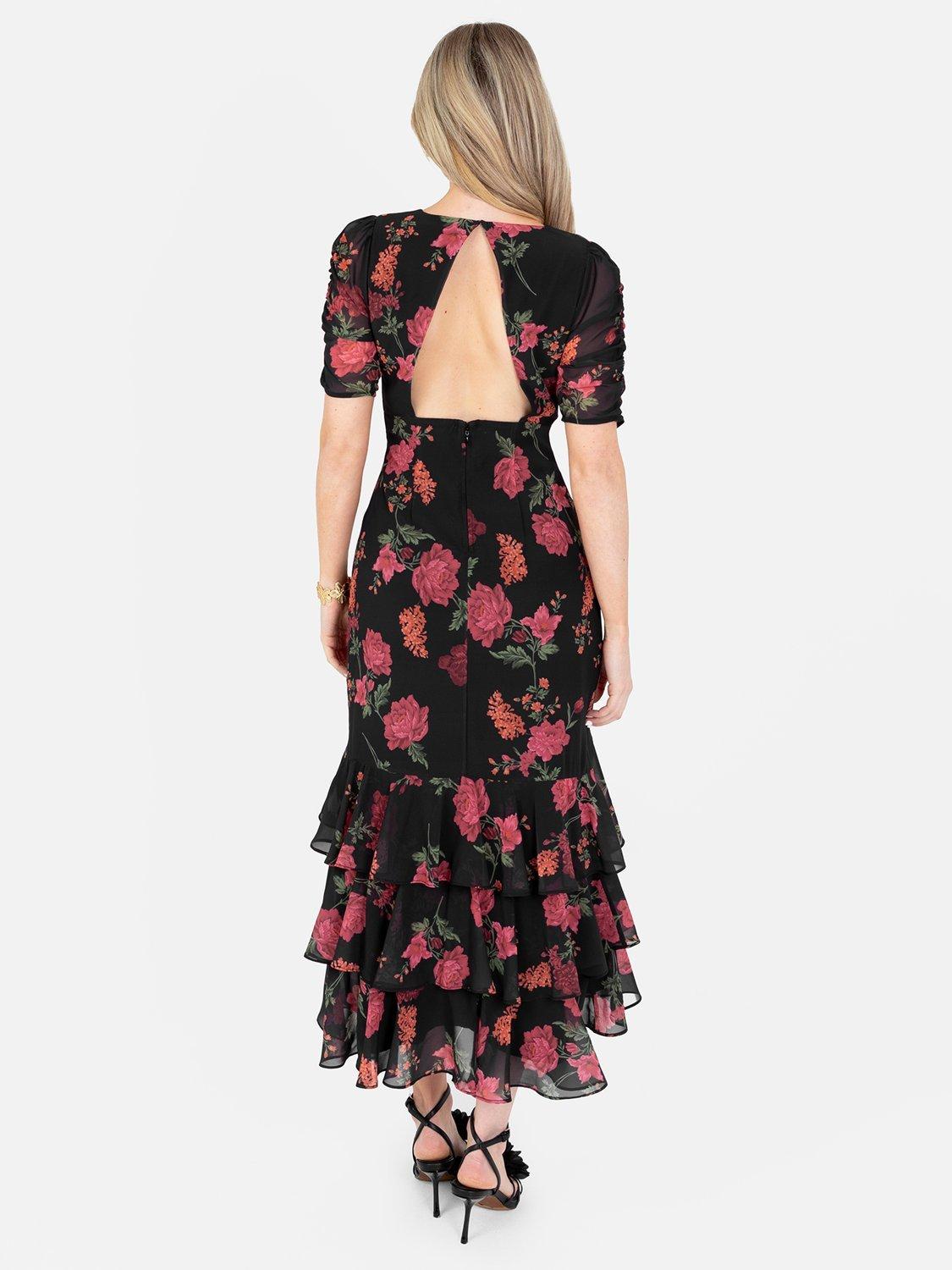 Product image 5 of 7, which shows Anaya With Love Empire Waist Ruffle Skirt Midi Dress, Black/Multi, 6