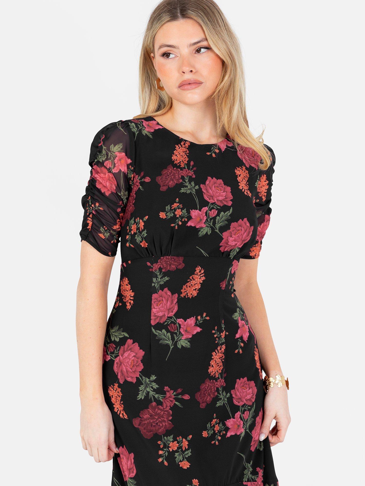 Product image 6 of 7, which shows Anaya With Love Empire Waist Ruffle Skirt Midi Dress, Black/Multi, 6