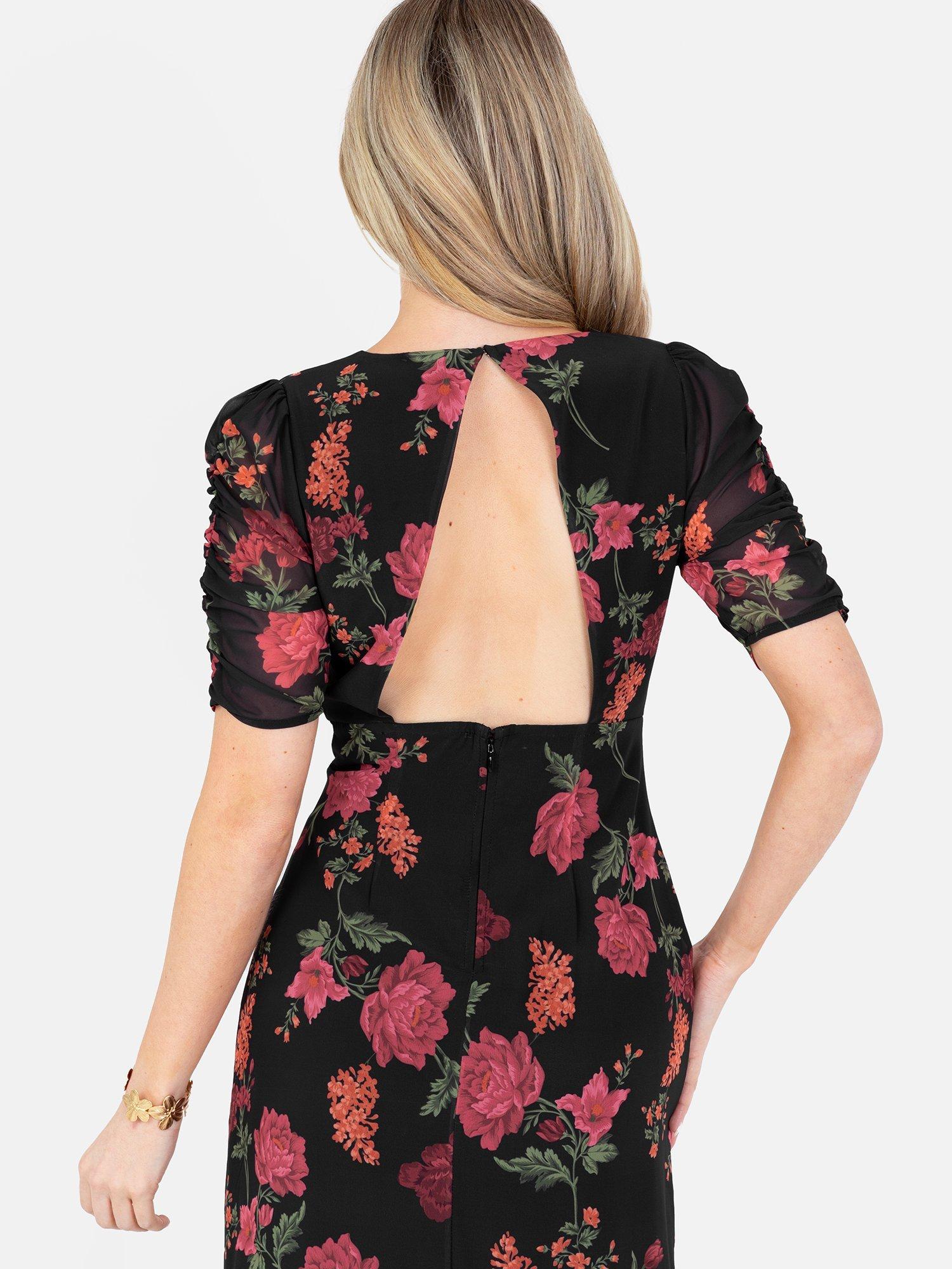 Product image 7 of 7, which shows Anaya With Love Empire Waist Ruffle Skirt Midi Dress, Black/Multi, 6