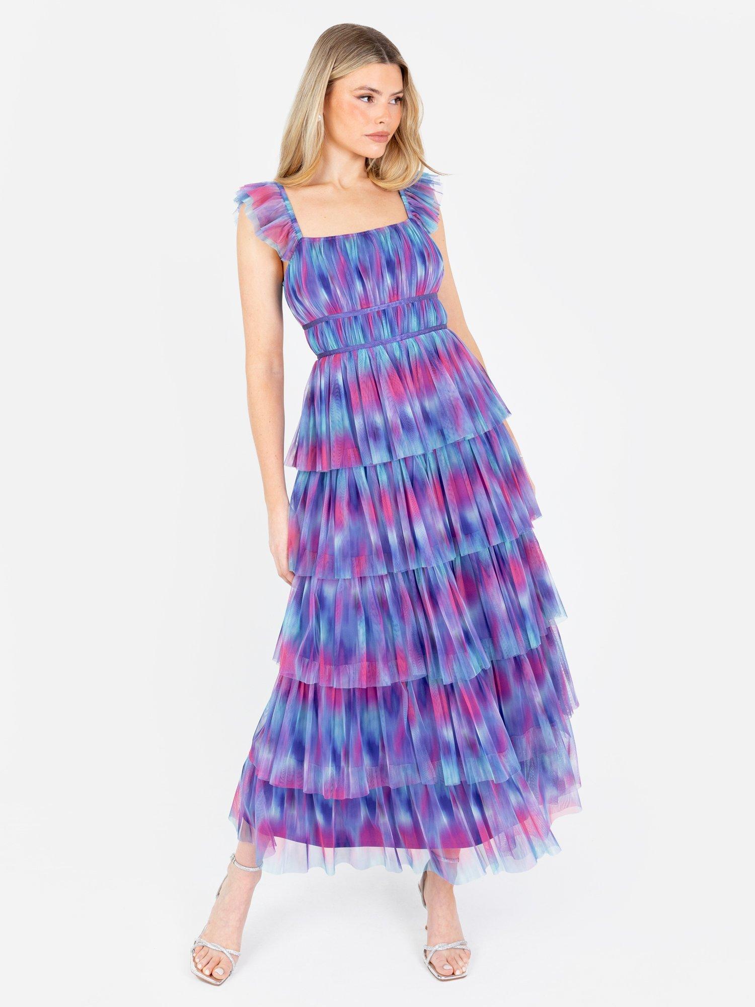 Product image 1 of 5, which shows Anaya With Love Tiered Abstract Print Cap Sleeve Midi Dress, Multi, 6