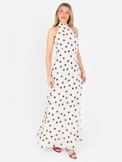 Anaya With Love Spot Self Tie Halterneck Maxi Dress, Cream/Grey