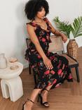 Anaya With Love Floral Ruffle Maxi Dress, Black/Multi