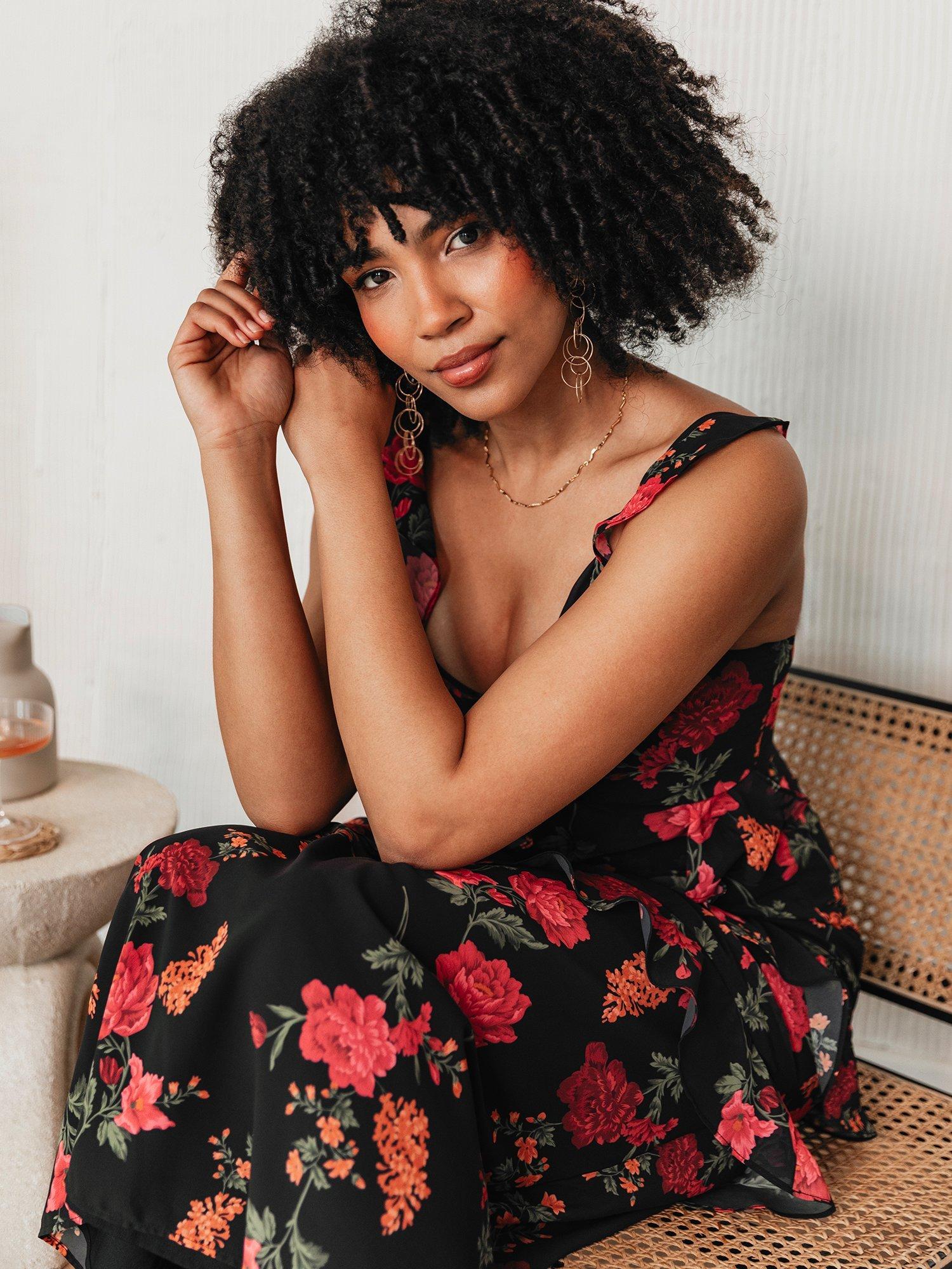 Product image 3 of 7, which shows Anaya With Love Floral Ruffle Maxi Dress, Black/Multi, 6