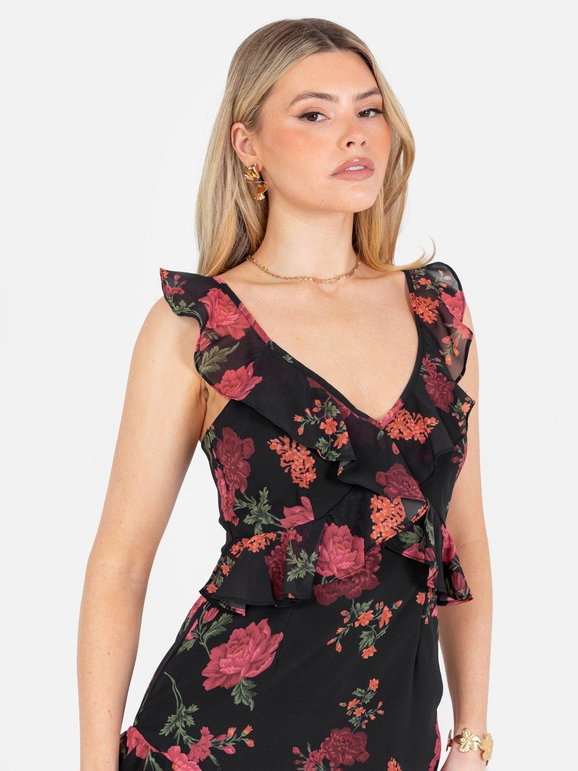 Product image 7 of 7, which shows Anaya With Love Floral Ruffle Maxi Dress, Black/Multi, 6