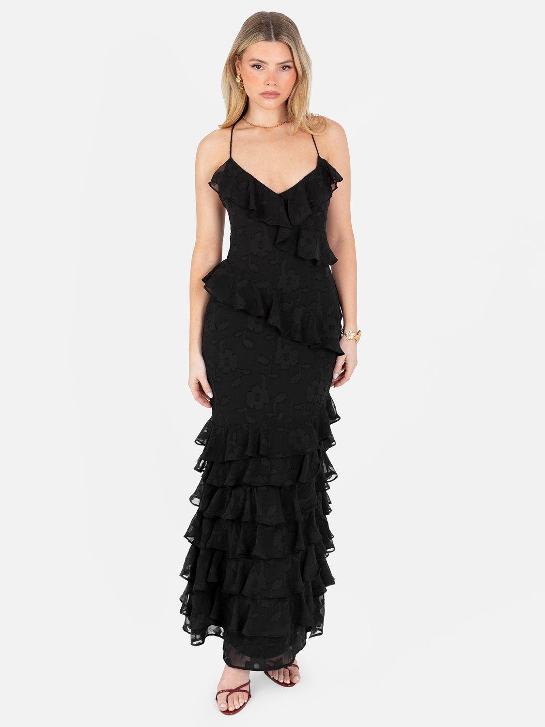 Product image 5 of 8, which shows Anaya With Love Ruffle Strappy Maxi Dress, Black, 6
