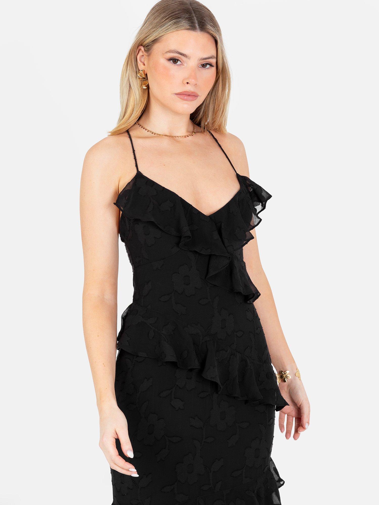 Product image 7 of 8, which shows Anaya With Love Ruffle Strappy Maxi Dress, Black, 6
