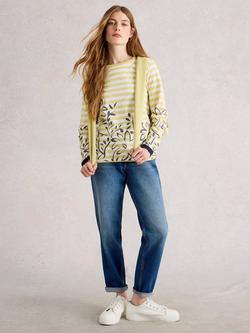 White Stuff Clara Stripe Floral Top, Yellow/Multi, Yellow/Multi