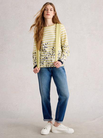White Stuff Clara Stripe Floral Top, Yellow/Multi, Yellow/Multi