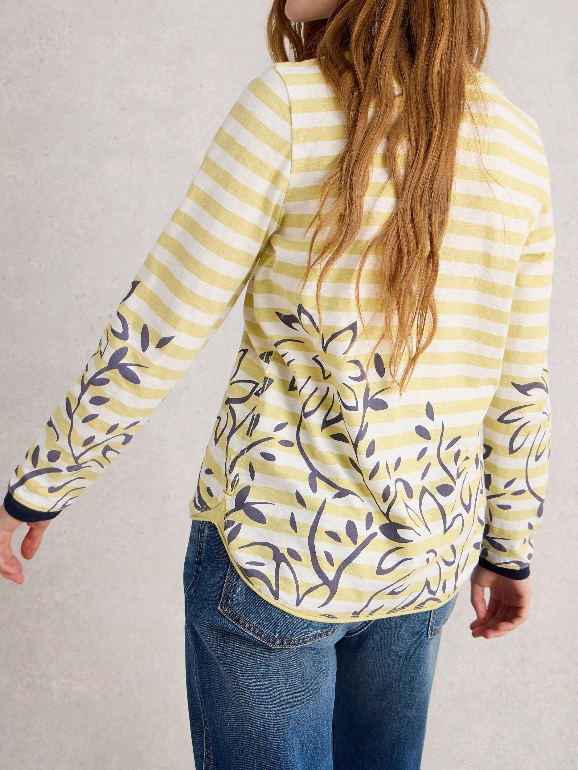 Product image 2 of 6, which shows White Stuff Clara Stripe Floral Top, Yellow/Multi, 6