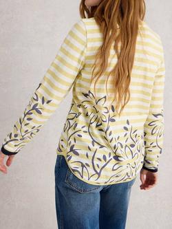 White Stuff Clara Stripe Floral Top, Yellow/Multi - view 2, Yellow/Multi